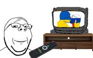 4soyjaks alternate bald closed_eyes ear flag flag:russia flag:ukraine forehead_lines forehead_wrinkles furniture gay glasses hand happy homosexual kiss kissing lips love mustache no_nose objectsoy open_mouth remote russia side_profile smile soyjak stubble television ukraine variant:fisheyejak variant:flartson variant:gapejak variant:impish_soyak_ears white_background // 1600x1000 // 467.7KB