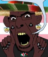 angry black_shirt blacked brown_skin clothes ear glasses hand mexico open_mouth pan_african pedophile queen_of_spades satoko_houjou(namefag) sombrero speech_bubble_empty stubble subvariant:spadeson transgender_flag variant:cobson yellow_teeth // 723x861 // 254.2KB