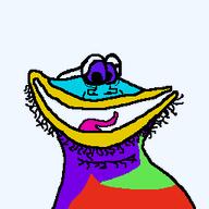 colorful eyes glasses open_mouth smile soyjak stubble tongue variant:globox_soyjak // 256x256 // 3.6KB