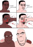 3soyjaks angry bbc beaten black_skin blood broken_glasses bwc closed_mouth fist friendship glasses hair hand multiple_soyjaks open_mouth punch racism smile soyjak stubble variant:chudjak variant:cobson variant:feraljak white_skin // 2281x3239 // 1.9MB