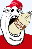 bottle clothes cum donald_trump flag glasses hat maga maga_hat negro_semen nigger open_mouth soyjak stubble subvariant:cobson_up text transparent_background variant:cobson // 702x1091 // 138.6KB