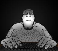 body_hair computer dark_room glasses hand keyboard soyjak stubble variant:markiplier_soyjak // 900x800 // 155.2KB
