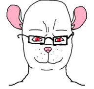 animal closed_mouth ear glasses mouse red_eyes smile soyjak subvariant:chudjak_front variant:chudjak // 595x561 // 12.0KB