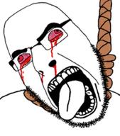 anhero blood bloodshot_eyes crying dead derp glasses hanging open_mouth rope soyjak stubble suicide tongue variant:cobson // 879x996 // 111.8KB