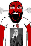 angry balding beard clothes glasses hair heart i_love open_mouth red_skin soyjak subvariant:science_lover tshirt variant:markiplier_soyjak warren_harding // 2816x4096 // 774.6KB