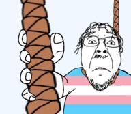 arm flag frown glasses hair hand hanging holding_object mustache rope soyjak stubble tranny variant:bernd // 2160x1884 // 1.4MB