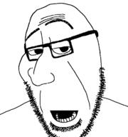 glasses half_open_mouth open_mouth raised_eyebrow soyjak stubble variant:cobson variant:smugjak // 719x769 // 19.0KB