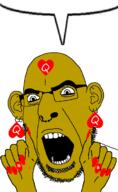 bleached brown_skin cuck ear earring glasses hand latino nose_ring open_mouth queen_of_hearts soyjak speech_bubble speech_bubble_empty stubble variant:cobson // 720x1172 // 73.3KB
