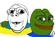 amphibian closed_mouth country deformed flag frog glasses grey_skin hand nas:pepe pepe_the_frog russo_ukrainian_war smile soyjak stubble subvariant:emmanuel subvariant:wholesome_soyjak ukraine variant:gapejak // 784x525 // 192.4KB
