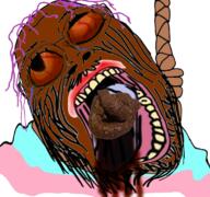 black_skin brown_troonjak chud_(boorufag) chud_(soybooru) clothes fpe gemersonlakeandpalmer_(user) glasses hair hanging meta:op_took_a_selfie_of_xerself poop stubble suicide tranny variant:bernd // 768x719 // 648.9KB