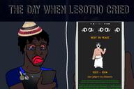 basotho black_text clothes crying hat jartycuck lesotho phone slopjak subvariant:jartycuck text variant:chudjak variant:soyak variant:soytan waterfall // 1000x660 // 293.3KB