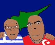 2soyjaks brown_eyes brown_skin cyprus flag flag:greece flag:turkiye friendship glasses greece map mediterrenean no_more_brother_wars smile soyjak stubble teeth turkiye variant:cobson variant:feraljak // 664x538 // 124.9KB