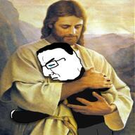 arm beard brown_hair chud crying frown glasses hair hand hope hugging jesus painting smile soyjak the_lost_lamb_(del_parsons_painting) variant:chudjak // 400x400 // 261.7KB