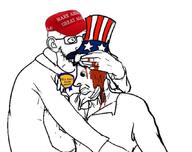 award baseball_cap blood cap classical_art_parody clothes donald_trump ear fell_for_it_again_award glasses hair hat ivan_the_terrible_and_his_son_ivan looking_at_you maga maga_hat make_america_great_again open_mouth soyjak stubble subvariant:soyak_(concerned) teeth text uncle_sam united_states variant:soyak white_background // 1066x842 // 75.9KB