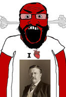 angry balding beard clothes glasses hair heart i_love open_mouth red_skin soyjak subvariant:science_lover theodore_roosevelt tshirt variant:markiplier_soyjak // 2816x4096 // 806.5KB