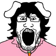 animal_ears anime anime_female carrot clothes glasses hair inaba_tewi open_mouth rabbit rabbit_ears stubble touhou variant:markiplier_soyjak video_game // 1000x1000 // 307.1KB