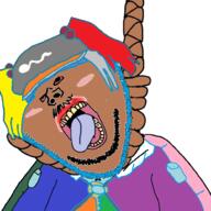 anime bloodshot_eyes blue_hair blush cap clothes female hair hanging hat kawashiro_nitori key open_mouth rope soyjak stubble suicide tongue touhou trend:colorjak variant:impish_soyak_ears video_game // 1000x1000 // 392.3KB