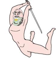 angry baby full_body glasses holding_object holding_sword naked pacifier punisher_face small_eyes soyjak stubble subvariant:pettygod sword variant:gapejak white_skin // 541x557 // 64.8KB