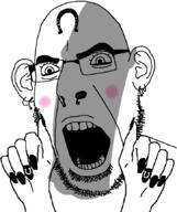 angry blush ear earring glasses horse nose_piercing nsfw open_mouth painted_nails penis shadow soyjak stubble tattoo variant:cobson // 723x861 // 56.2KB