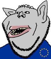 amerimutt anglomutt ear eternal_anglo europe european_union flag flag:european_union grey_skin hair open_mouth pointy_ears soyjak star_(symbol) stubble subvariant:impish_amerimutt variant:impish_soyak_ears yellow_teeth // 598x688 // 98.9KB