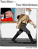 2soyjaks amerimutt arm armband backpack belly black_belt black_pants boot brown_shirt brown_skin closed_mouth clothes collar_tabs collared_shirt cup curtain drinking drinking_straw ear fat full_body glasses hair hand hat holding_object leg lips looking_at_you mcdonalds meme military_hat military_uniform mutt nazi_germany nazism necktie pepsi pocket politics propaganda red_shirt side_profile sidewalk smile soldier spilled street stubble subvariant:impish_amerimutt swastika text thick_eyebrows variant:chudjak variant:impish_soyak_ears walking wall watermark window // 802x1024 // 613.3KB
