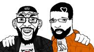 beard clothes coat crown_of_thorns drake hat heart helluva_boss kendrick_lamar leather_jacket mercurypoison296 moxxie_(helluva_boss) mustard no_more_brother_wars ovo owl puffer_jacket rapper tshirt variant:drakejak variant:mustardjak white_skin // 1018x574 // 67.6KB