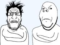 angry are_you_soying_what_im_soying crossed_arms glasses hair looking_away looking_to_the_left looking_to_the_right soyjak stubble subvariant:wholesome_soyjak variant:gapejak variant:markiplier_soyjak // 1493x1138 // 95.9KB