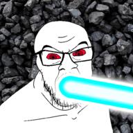 animated coal coal_background glasses irl_background laser open_mouth red_eyes soyjak stubble variant:markiplier_soyjak // 1000x1000 // 694.9KB