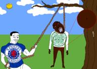 3soyjaks arm bloodshot_eyes buff celtic celtic_fc celtic_footbal_club closed_mouth clothes crying drawn_background ear full_body glasgow glasses grass hand hanging holding_object holding_rope irl leg lynching noose open_mouth outdoors rangers rangers_fc rangers_football_club rope scotland smile smug soyjak stubble subvariant:wholesome_soyjak sun tongue tree variant:bernd variant:chudjak variant:gapejak yellow yellow_skin yellow_teeth // 2100x1500 // 368.2KB