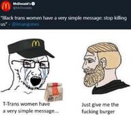 beard bloodshot_eyes chad clothes crying ear glasses hair hat mcdonalds meme mustache nordic_chad open_mouth soyjak stubble text twitter variant:soyak // 581x512 // 60.2KB