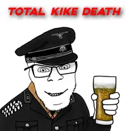 antisemitism beer black_clothing cap cheering closed_mouth clothes glass glasses hand hat holding_object leibstandarte looking_at_you national_socialism nazi_germany nazism officer_cap smile ss_runes swastika text third_reich tkd total_kike_death totenkopf uniform variant:feraljak white_background white_skin // 3706x3841 // 1.6MB