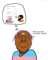 brown_skin chad closed_eyes flag:transgender_pride_flag flag:united_states forehead_lines forehead_mark india indian nordic_chad pajeet saffron smile thinking variant:bernd wojak // 800x1000 // 211.6KB