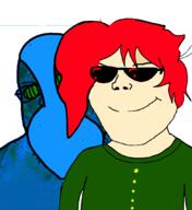 2soyjaks anime clothes glasses green hierophant_green japanese_text jojos_bizarre_adventure kakyoin_noriaki red_hair soyjak stand_(jojo) stubble subvariant:shoyta sunglasses variant:gapejak variant:shotjak yellow // 977x1065 // 188.6KB