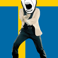 angry animated country cross dance flag flag:sweden full_body gangnam_style glasses irl open_mouth soyjak stubble sweden variant:cobson // 300x460 // 504.4KB