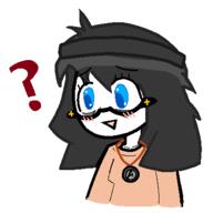 blue_eyes clothes glasses hair hat necklace open_mouth question_mark redraw variant:soytan // 400x401 // 15.2KB