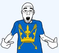 arm arrow british clothes crown ear england flag flag:suffolk glasses hair hand open_mouth pointing soyjak stubble suffolk teeth tshirt united_kingdom variant:shirtjak // 1236x1118 // 167.9KB