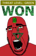 ahegao country emerald flag flag:morocco gem glasses green green_eyes hair looking_up morocco open_mouth pentagram schlog_color_event soyjak soyjak_blog star_(symbol) stubble teeth text threat_level_green variant:cobson won // 721x1115 // 152.7KB
