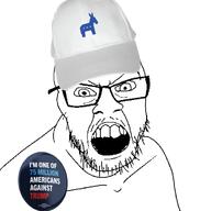 badge beard clothes democrat democrat_hat democratic_donkey democratic_party donkey eye eyebrow eyebrows eyes gape gaping glasses hat moustache obscured_forehead pins post-kamala shill soyjak stubble variant:feraljak // 1500x1500 // 464.3KB