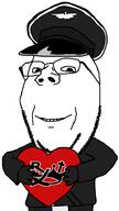 arm belt catholic clothes cross crown fascism flag glasses glove hand heart holding_heart holding_object rexism rexist_party smile soyjak stubble subvariant:wholesome_soyjak uniform variant:gapejak // 515x918 // 111.1KB