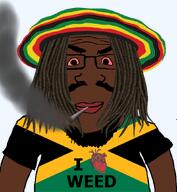 beard bloodshot_eyes blunt glasses heart i_love jamaica rasta rastafari smoke soyjak subvariant:science_lover variant:markiplier_soyjak weed // 800x869 // 575.1KB