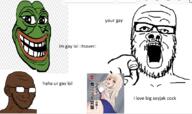 2soyjaks anime black_skin ear frog glasses hand nsfw pepe pointing pointing_at_viewer smug soyjak stubble text trollface variant:a24_slowburn_soyjak variant:soyak // 1065x631 // 146.1KB