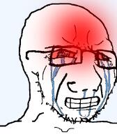 beard big_eyes bloodshot_eyes blush clenched_teeth crying deformed distorted open_mouth red_eyes seething soyjak stubble tear transparent_background variant:soyak white_background wrinkles // 595x678 // 95.5KB