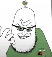amphibian arm bald black_eyes black_glasses cartoon clothes evil eyes fat frog full_head glasses green_eyes green_shirt grin hand head mouth nas:pepe nose open_mouth pepe pepe_the_frog smile stubble syndrome_(the_incredibles) teeth the_incredibles variant:syndromejak villainous white_background white_skin white_teeth xitter // 947x1032 // 61.6KB