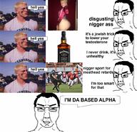 american_football angry chad closed_mouth football glasses hair nigger smile smug soyjak speech_bubble subvariant:chuddy text variant:chudjak // 1024x990 // 152.8KB