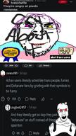 4chan 4soyjaks antenna arm award communism deltarune flag:transgender_pride_flag foot looking_at_you mouth_open red_eyes reddit redditard sitting smile snoo text toss tranny troonella variant:bernd variant:feraljak variant:gapejak variant:mulletjak white_background wplace // 2303x4096 // 1.6MB