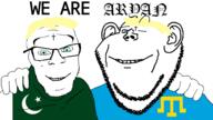 2soyjaks aryan blue_eyes closed_mouth country crescent crimean_tatar flag flag:crimean_tatar flag:pakistan font friendship glasses hair hand happy pakistan smile soyjak star_and_crescent stubble text variant:feraljak variant:impish_soyak_ears wink yellow_hair // 1920x1080 // 75.3KB