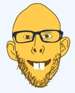 buck_teeth chud_(boorufag) chud_(soybooru) ear emoticon glasses grin nerd series:soymoji smile spongebob_squarepants stubble variant:nojak yellow yellow_skin // 426x523 // 10.4KB