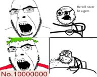 2soyjaks 4chan angry anime cereal cereal_guy clothes gem get glasses green_hair hair meme open_mouth s4s_(4chan) soyjak stubble text variant:cobson yotsoyba // 499x398 // 70.4KB