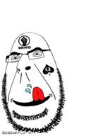 animated bbc distorted glasses half_open_mouth japanese_text licking_lips poyopoyo poyunpoyun queen_of_spades saliva soyjak stubble tattoo text tongue variant:cobson // 275x400 // 628.6KB