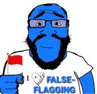 balding beard blue_skin calm closed_mouth clothes falseflag fist flag glasses hair hand holding_flag holding_object i_hate smile soyjak subvariant:science_lover text tshirt variant:markiplier_soyjak // 816x785 // 154.5KB